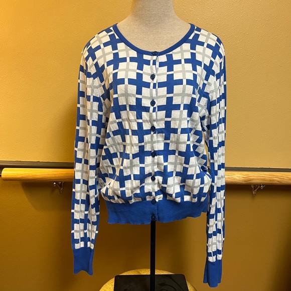 Blue Pattered CAbi Cardigan NWOT - Picture 1 of 5